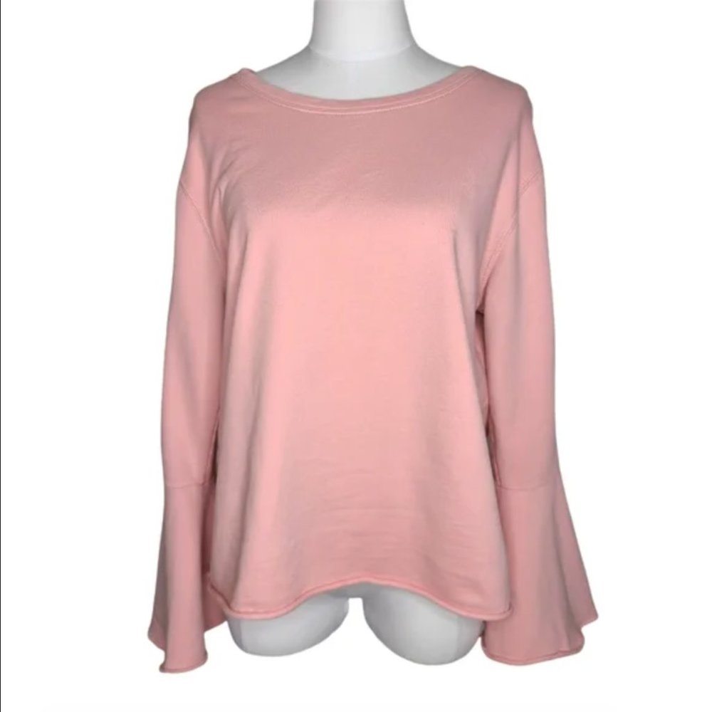 Sanctuary Upper West Bell-Sleeve Sweatshirt Tie Back Pink L